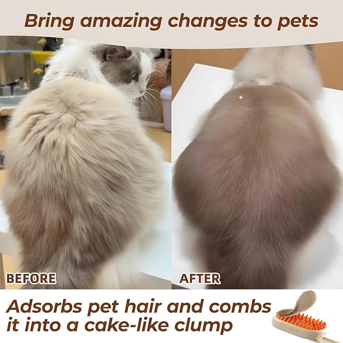 4-in-1 Multi-Functional Pet Hair Removal Tool with Shedding, Cleaning, Massage & Combing Features- Steam Deshedding Brush, Dog Brush for Shedding and Cat Brushes for Indoor Cats -Orange