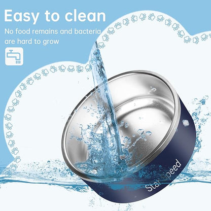 StarSpeed Stainless Steel Dog Bowl. Large Dog Water Bowl with Rubber Bottom, Drop Resistant, Keeps Cold, Holds 8 Cups (64oz, Navy Blue)