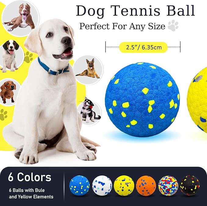 6 Pcs Dog Balls Tennis Ball for Aggressive Chewers Indestructible Dog Teething Chew Toys for Large Medium Small and Puppies, More Biting-Proof Atom.
