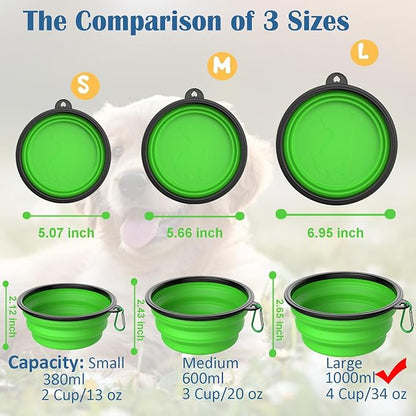 Takfox Collapsible Dog Bowls [3 Pack] 34 oz, Travel Dog Bowls, Pet Bowl Portable Foldable Water Food Feeding Dishes with Carabiner Clip for Traveling Hiking Walking-Black & Green & Blue