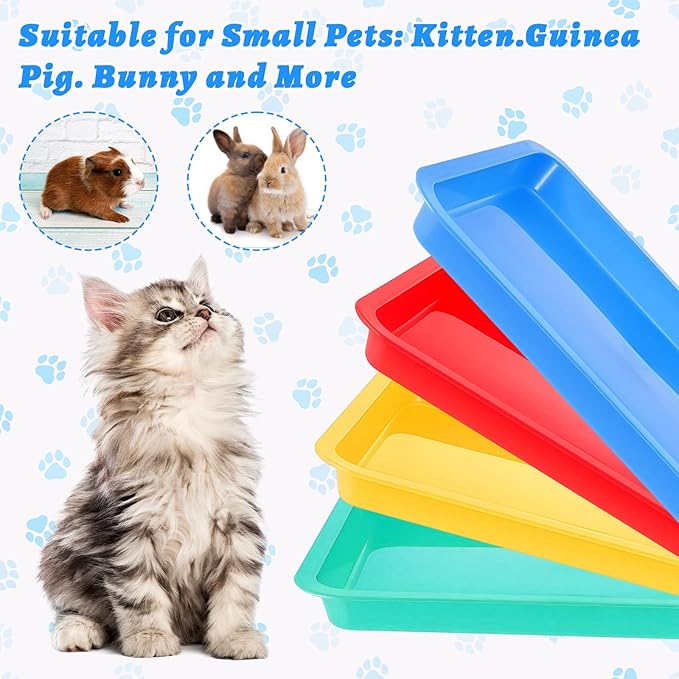 4 Pcs Small Cat Litter Box, Open Rabbit Litter Pan, Waterproof Plastic Tray Travel Toilet for Cats Kitty Bunny Small Pet 4 Colors (15.1 x 12 x 1.4 Inch)