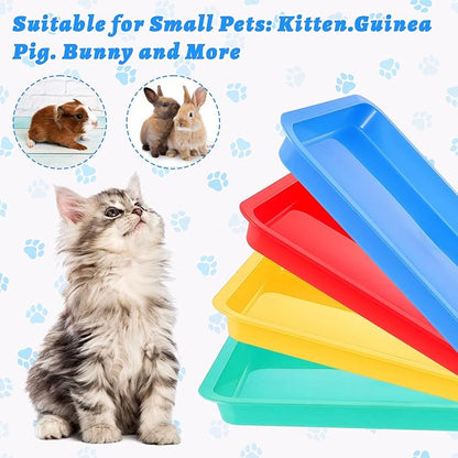 4 Pcs Small Cat Litter Box, Open Rabbit Litter Pan, Waterproof Plastic Tray Travel Toilet for Cats Kitty Bunny Small Pet 4 Colors (15.1 x 12 x 1.4 Inch)