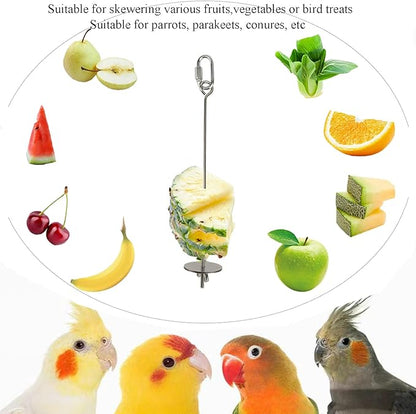 2pcs Hanging Bird Treat Skewer Parrot Fruit Feeder with Washer, 9 Inch Stainless Steel Bird Food Holder Parrot Fruit Food Skewer Parakeet Treat Holder Feeder for Parakeet Conure, LXLVOUEG