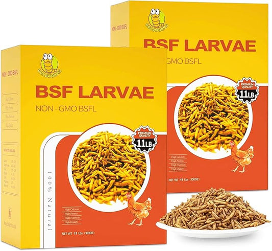 22LB Dried Black Solider Fly Larvae, BSFL is High Protein Chicken Feed with 85x More Calcium Than Dried Mealworms, Poultry Treats, Chickens Love, Birds Love, Hens Love, Ducks Love