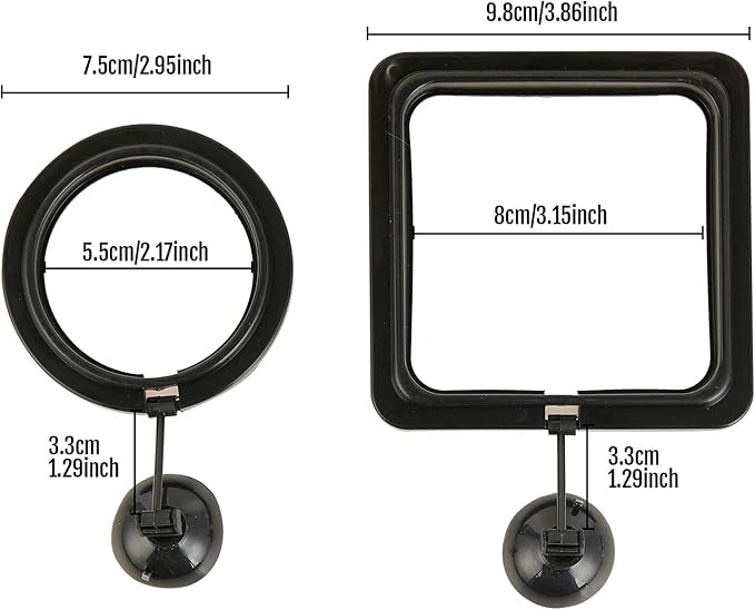 ZRDR Fish Feeding Ring, 2 Pack Black Aquarium Floating Food Feeder Circle Small Round and Square with Flexible Lever Suitable and Suction Cup, Reduces Fish Feeder Waste and Maintains Water Quality