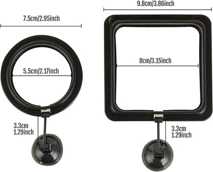 ZRDR Fish Feeding Ring, 2 Pack Black Aquarium Floating Food Feeder Circle Small Round and Square with Flexible Lever Suitable and Suction Cup, Reduces Fish Feeder Waste and Maintains Water Quality