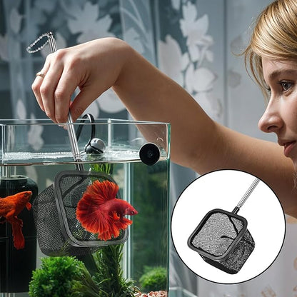 Aquarium Shrimp Net, Shrimp Skimming Aquarium Nets with Extendable Stainless Steel Handle Fish Net for Fish Tank Aquariums Small Ponds Baby-Fish Food Residue Debris, Retractable 7.8-18 Inches Long