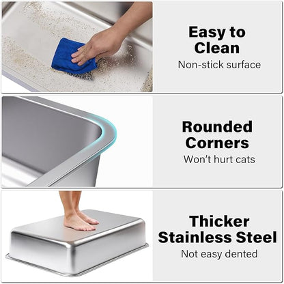 Stainless Steel Litter Box,XL Metal Litter Box for Cat, Large Metal Litterbox for Kitty, Easy Clean, Non Stick No Smell