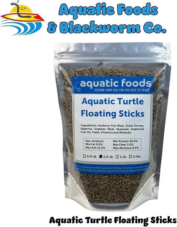 Aquatic Foods Inc. Aquatic Turtle 3/8" x 1/8" 30% Protein Floating Sticks for Aquatic & Semi Aquatic Red Ear, Painted. Map, Soft Shell Pond Turtles...WL…1/2-lb Foil Pouch Bag