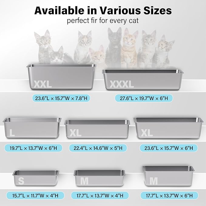 Stainless Steel Litter Box 2Pack,19.68" x13.77.x6 Large Metal Cat Litter Box,Steel Litterbox for Adult Cats/Kitty,Easy to Clean, Non Stick No Smell