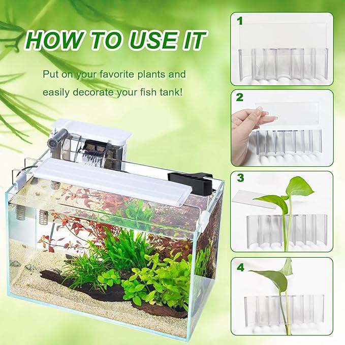 2 Pack 7-Hole Aquarium Plant Holder with Long Hook - Hanging Aquatic Plant Pot for Fish Tank, Versatile Plant Holder - Ideal for Aquascape Decorations on Top of Tank (Transparent)
