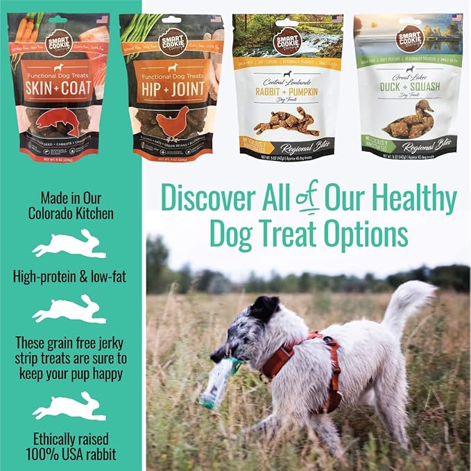 Smart Cookie Single Ingredient Rabbit Jerky Dog Treats - Training Treat Strips for Dogs and Puppies with Allergies, Sensitive Stomachs - Dehydrated, 100% Meat, Grain Free, Made in USA - 3oz, Pack of 3