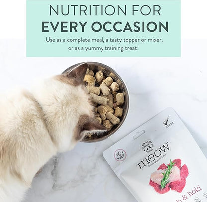 The New Zealand Natural Pet Food Co Meow Freeze Dried Cat Food - Lamb & Hoki Recipe, High Protein Treats, Meals & Toppers, Dry Cat Food,1.76 oz