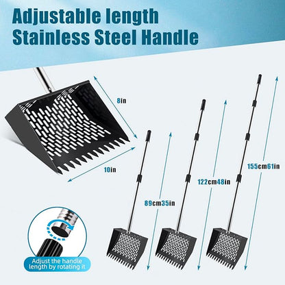 10-inch Large Metal Chicken Poop Scooper＆Rake 2-in-1 with Ergonomic Grip Adjustable Long Handle(36 to 61 Inches) for Cleaning Chicken Sand,Chicken Poop Sifting Shovel,Chicken Coop Accessories﻿