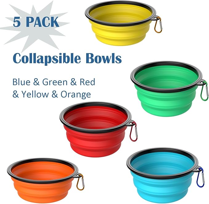 Takfox Collapsible Dog Bowls [5 Pack] 13 oz, Travel Dog Bowls, Pet Bowl Portable Foldable Water Food Feeding Dishes with Carabiner Clip for Traveling Hiking Walking
