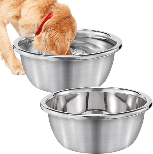 2Pcs 1.3 Gallons Large Dog Bowls - Food Grade Stainless Steel Metal Water Bowl, Ample Capacity & Easy to Clean Food Bowls for Large X-Large Dogs Indoor Outdoor