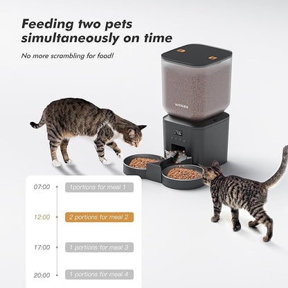 Automatic Cat Feeder for 2 Cats - 8L/34 Cups Large Capacity Auto Cat Food Dispenser with LCD Screen, 2 Food Trays, Timed Feeder, Up to 50 Portions 6 Meals Per Day, Keep Fresh
