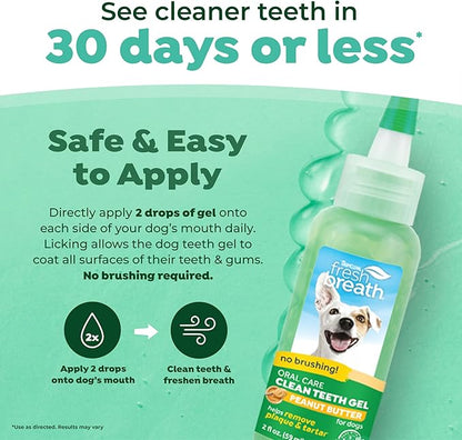 TropiClean Fresh Breath Dog Toothpaste for Teeth Cleaning, Breath Freshener, Easy Plaque & Tartar Remover Gel, No Toothbrush Needed, Peanut Butter, 2oz.