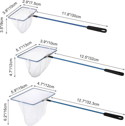 3 Pack Aquarium Net, Multi-Size Fine Quick Fish Catch Nets Extra Soft Nylon Fishing Nets with Plastic Handle for Aquarium Fish Tank Supplies- White (4in,5in, 6in)