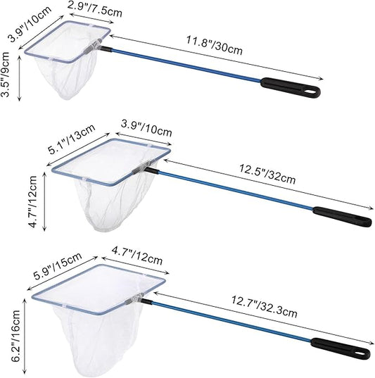 3 Pack Aquarium Net, Multi-Size Fine Quick Fish Catch Nets Extra Soft Nylon Fishing Nets with Plastic Handle for Aquarium Fish Tank Supplies- White (4in,5in, 6in)