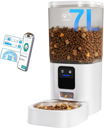 Automatic Cat Feeder with Slow Feed: 5G WiFi Automatic Dog Feeder with APP Control, 7L Auto Cat Food Dispenser with Alexa for Multiple Pets, Detachable for Easy Cleaning - 29 Cup