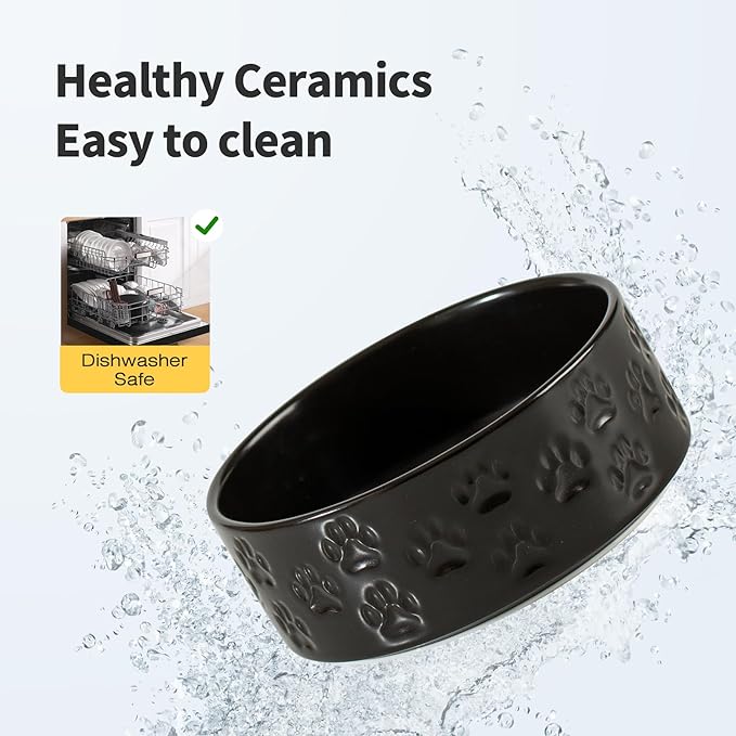 5.1" Non-Slip Ceramic 2 - Piece Dog Bowl Set for Toy Breed Dogs - Food and Water Bowls for Puppy, Pet Dishes for Cats, Kitty (Double Bowls - Black, 5.1 inch)