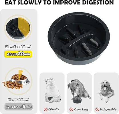 Elevated Dog Bowls with Slow Feeder - 9 Heights Adjustable Raised Dog Bowl Stand with Two 1.7L Stainless Steel Pet Food Bowls & Slow Feeder, Perfect for Medium Large Sized Dogs and Cats