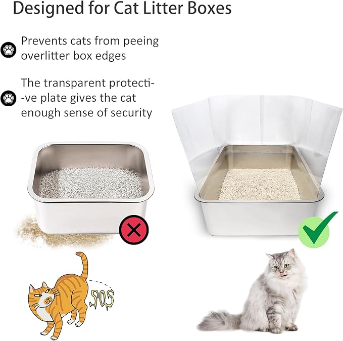 4PCS Cat Litter Box Pee Shields,Transparent Easy Clean Splash Guard for Open Top Litter Pan 14.5×11.5in- Litter Box Not Included(4PC)