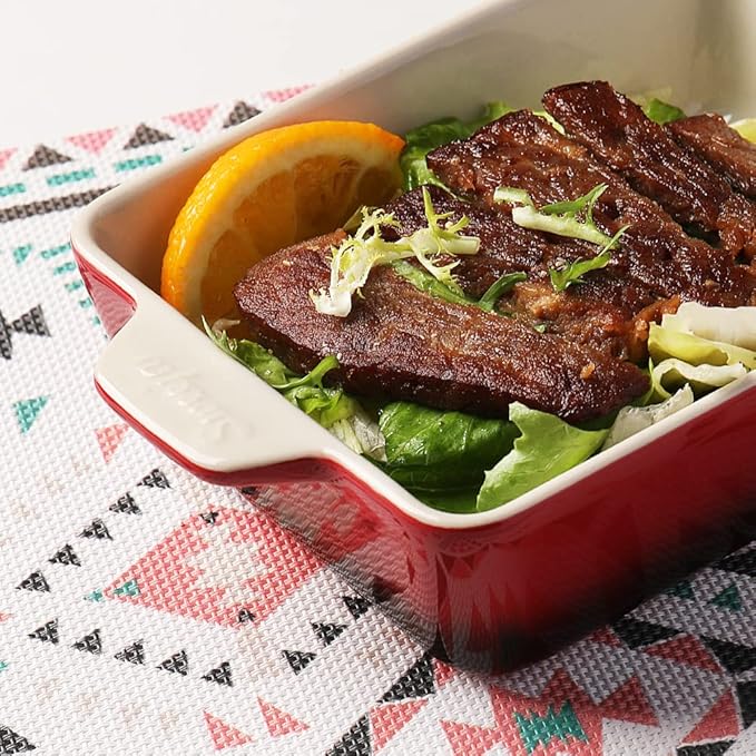 Sweejar Ceramic Baking Dish, Rectangular Small Baking Pan with Double Handles, 20 Oz for Cooking, Brownie, Kitchen, 6.5 x 4.9 x 1.8 Inches (Gradient Red)