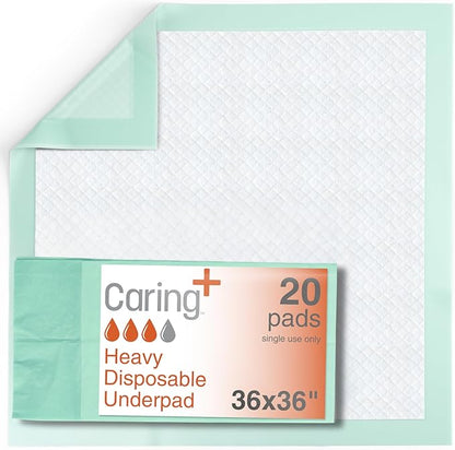 Caring Disposable Underpads, Pet Pee Pads for Potty Training, Heavy Absorbency, 36 x 36 in, 20-Pack