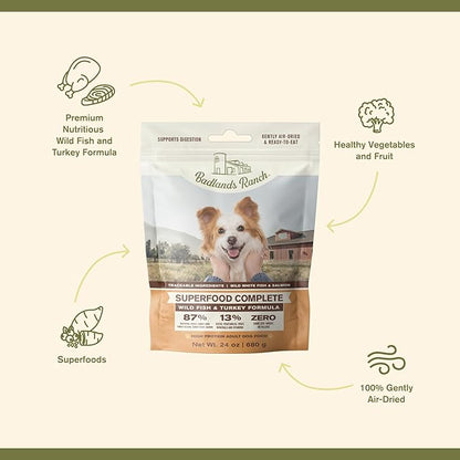 Superfood Complete, Air-Dried Adult Dog Food - High Protein, Zero Fillers, Superfood Nutrition by Katherine Heigl (64 oz., Wild Fish and Turkey Formula)