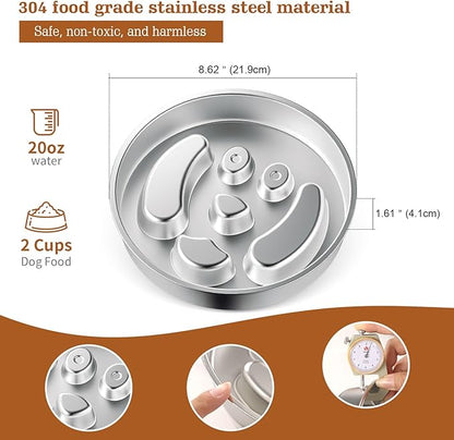 Stainless Steel Slow Feeder Dog Bowls – Non-Slip Metal Dog Bowl for Large & Medium Breeds, Puppy Puzzle Feeder – 2 Cup Capacity for Small to Big Pets – Durable Slow Feed Dog & Cat Food Dish