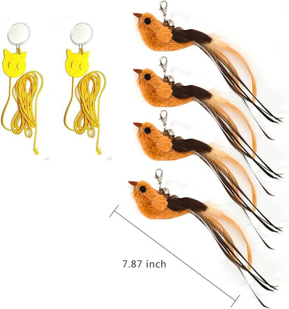 4 Bird Cat Wand Toy Refill for Indoor Cats, Interactive Birds Simulation Set,Door Hanging Feather Cat Toys String Wand Replacement Attachments