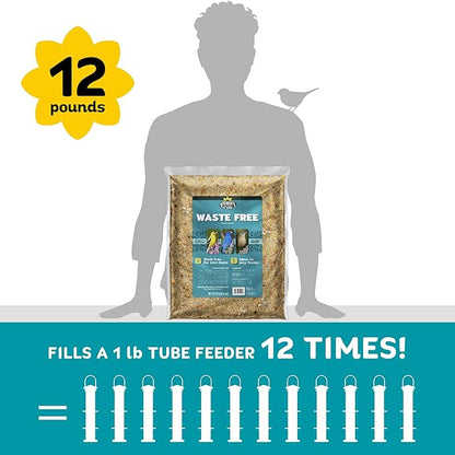 Audubon Park Waste Free Wild Bird Seed – 12 lb. No Mess Blend with Sunflower Hearts & Peanut Pieces – Bird Food for Outside Feeders