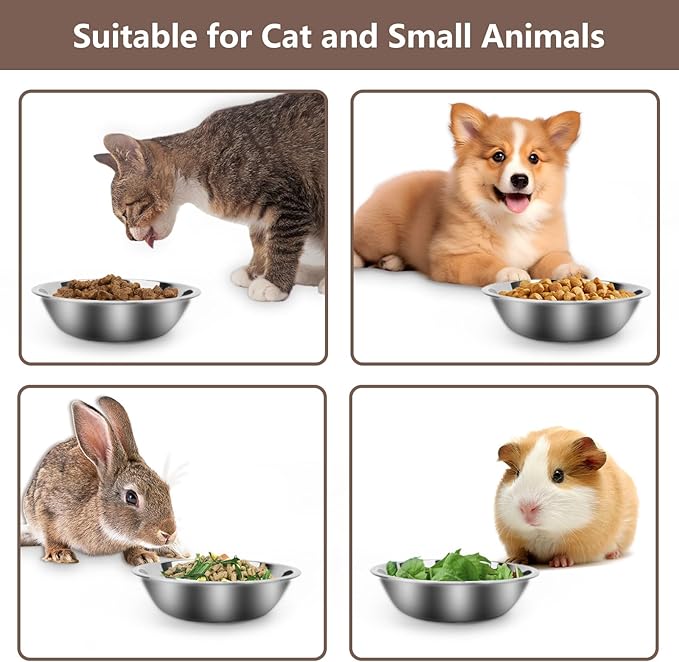 ACEONE Cat Bowls Stainless Steel, 4 Pack Whisker Friendly Cat Dishes for Food and Water, Metal Whisker Fatigue Pet Bowl for Small Dogs and Cats, 12oz