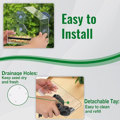 Window Bird Feeder with Strong Suction Cups - Clear Bird Feeders for Window Viewing, Sturdy and Durable, Easy to Clean and Refill, for Finches, Cardinals, and More, Gifts for Mom Dad Cats
