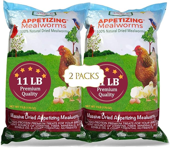 Amzey Appetizing Mealworms 22lbs-100% Non-GMO Dried Mealworms - High-Protein Meal Worm Treats -Perfect for Your Chickens,Ducks,Wild Birds,Turtles,Hamsters,Fish