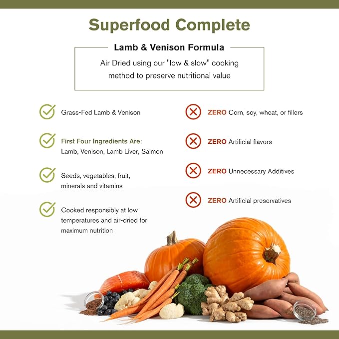 Superfood Complete, Air-Dried Adult Dog Food - High Protein, Zero Fillers, Superfood Nutrition by Katherine Heigl (64 oz., Lamb & Venison)