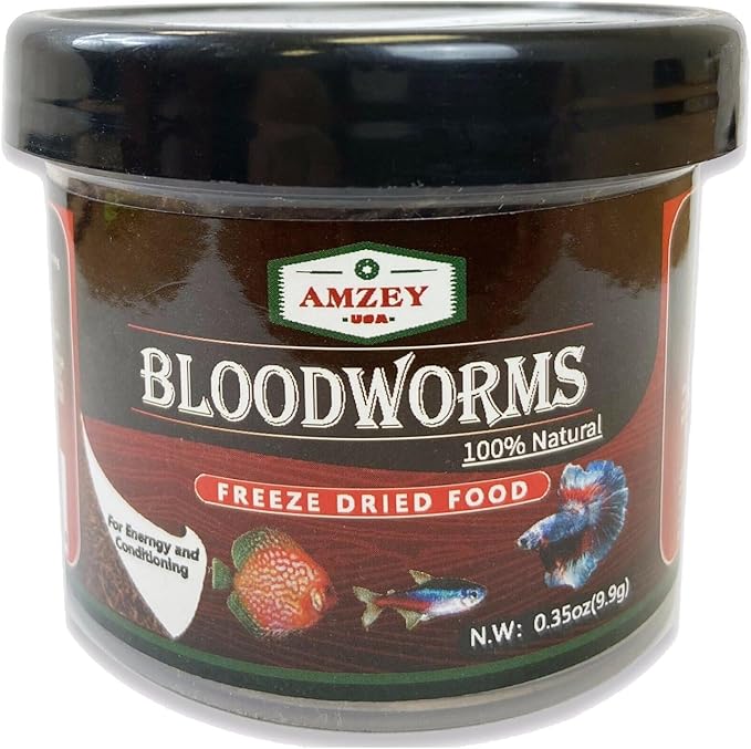 Amzey Blood Worms 0.35oz -100% Natural Freeze Dried Blood Worms - Aquarium Fish Food - High Protein Food for Betta Fish, Food for Goldfish, Cichlid, Guppy, Discus, Turtle
