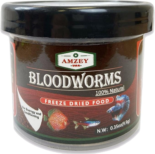 Amzey Blood Worms 0.35oz -100% Natural Freeze Dried Blood Worms - Aquarium Fish Food - High Protein Food for Betta Fish, Food for Goldfish, Cichlid, Guppy, Discus, Turtle