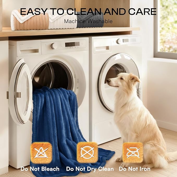 Luciphia Waterproof Dog Blanket for Large Dogs Ultra-Soft Calming Cut Pile Flannel Throw Durable & Warm Furniture Protection for Couch Bed Pet Blanket Machine Washable Deep Navy,L(65''x57'')