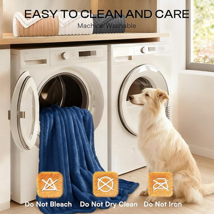 Luciphia Waterproof Dog Blanket for Large Dogs Ultra-Soft Calming Cut Pile Flannel Throw Durable & Warm Furniture Protection for Couch Bed Pet Blanket Machine Washable Deep Navy,L(65''x57'')