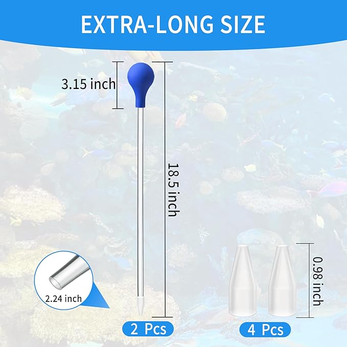 2 Pcs 18.5 in Long Pipette for Fish Tank Coral Food Feeder Long Syringe Aquarium Coral Feeding Tube for Marine Fish Reef Aquatic Plant Spider Snake Lizard