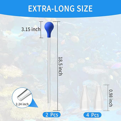 2 Pcs 18.5 in Long Pipette for Fish Tank Coral Food Feeder Long Syringe Aquarium Coral Feeding Tube for Marine Fish Reef Aquatic Plant Spider Snake Lizard