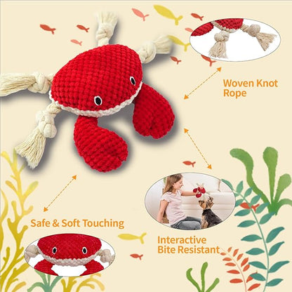 4-Pack Squeaky Dog Toys Sea Durable Interactive Chew Stuffed Crinkle Plush Toys of Rope Dog Tug of War Toy & Oral Care Puppy Toys Set: Octopus, Crab,Seahorse,Turtle Pet Toys for Small to Large Dogs