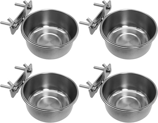 Tfwadmx 4 Pcs Stainless Steel Bird Bowls with Clamp Holder, Bird Dishes for Cage, Cockatiel Lovebird Budgie Chinchilla