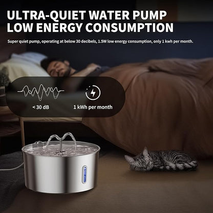 7L/1.85Gal/237oz Stainless Steel Cat Water Fountain, Automatic Pet Fountain Large Dog Water Dispenser with Filters & Dual Function Drinking for Multiple Pets Indoor