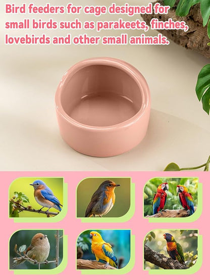 2 Pcs Bird Food Bowl Ceramic Bowls for Birds Small Parakeet Food Bowl Parrot Feeding Cups, Bird Cage Feede for Parakeets Conure Cockatiels Lovebird Budgie (Pink)