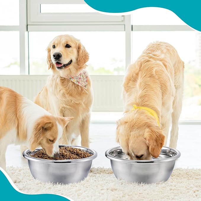 2Pcs 1.3 Gallons Large Dog Bowls - Food Grade Stainless Steel Metal Water Bowl, Ample Capacity & Easy to Clean Food Bowls for Large X-Large Dogs Indoor Outdoor