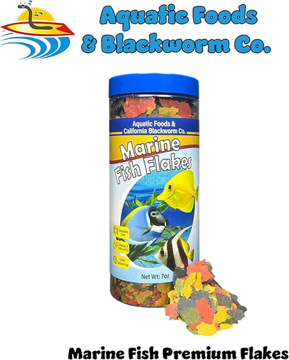Aquatic Foods Inc. Premium Marine Fish Flakes with Algae, Seaweed and Nori for Clown Fish, Tangs, Butterflies, Angel Fish, 4-Type Wafer Mix & 12-Type Pellet Mix Included 7.0oz Canister